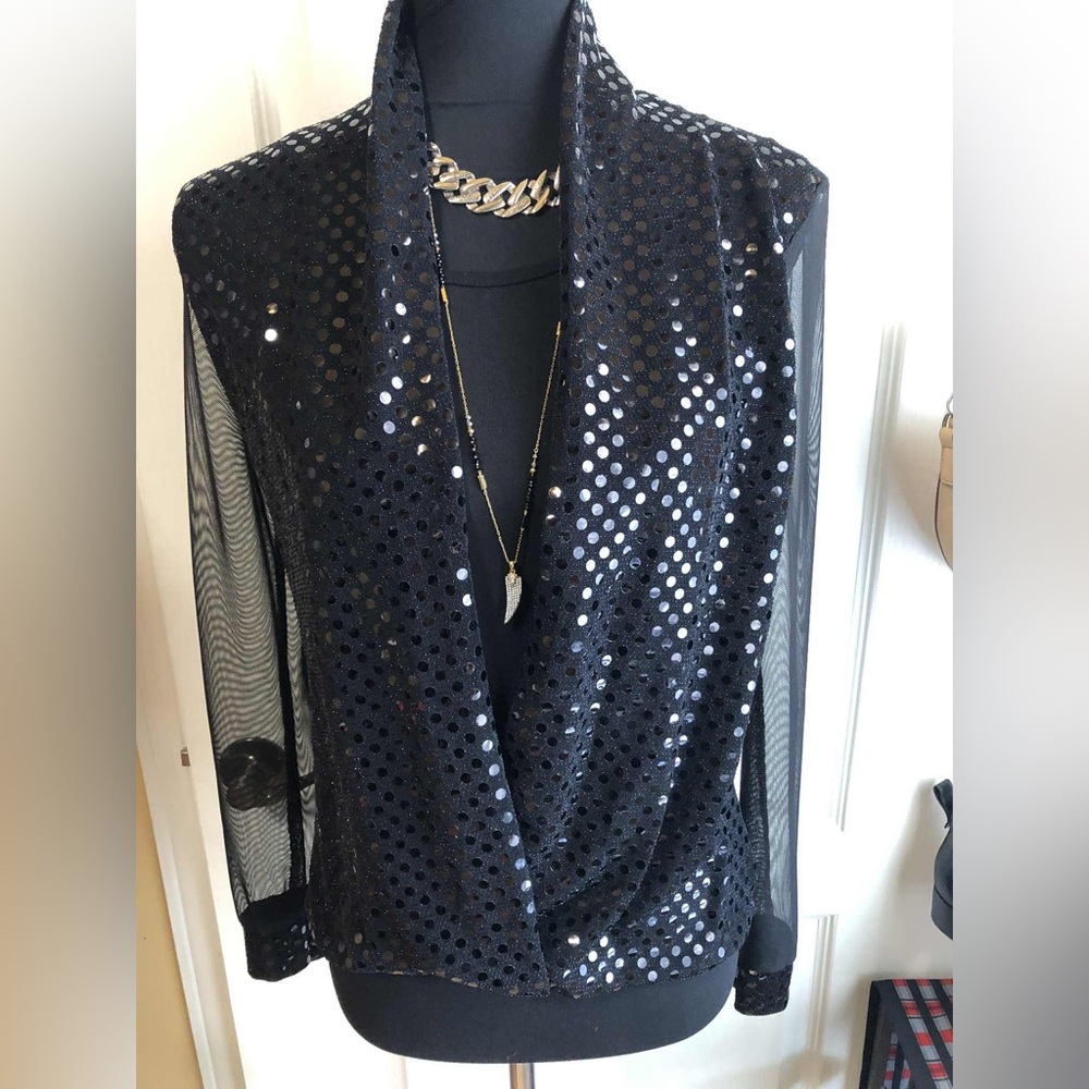 Vintage elegant Sequin  sheer sleeve supplice blouse